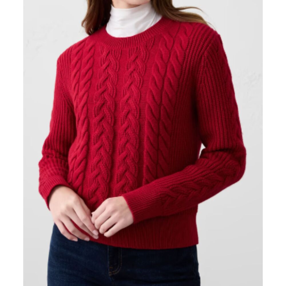Banana Republic Cable Knit Crew Neck Sweater Soft Cotton Wool Festive Red 2XL